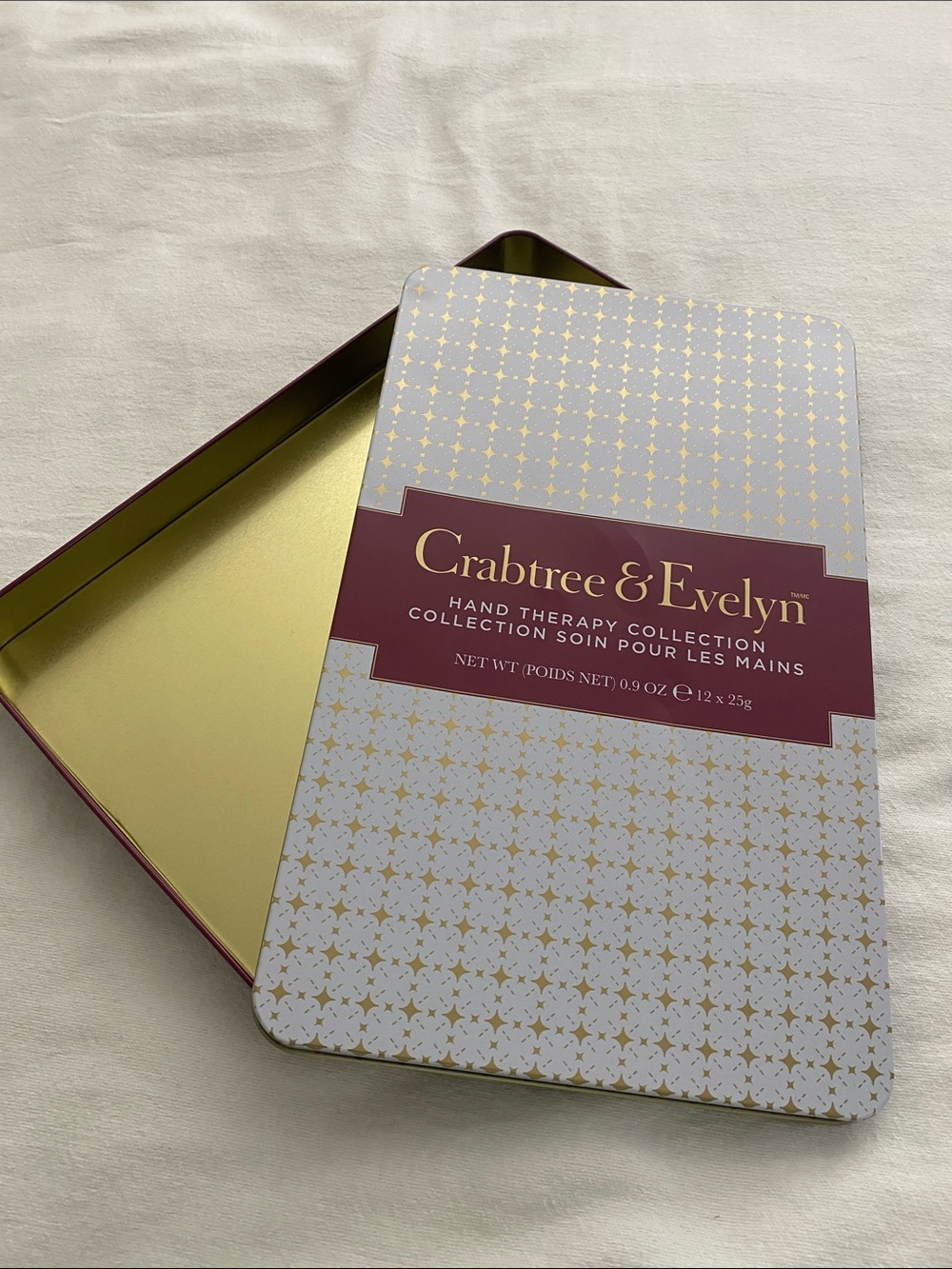 Crabtree & Evelyn Decorative Hand Therapy Tin - White, Gold & Burgundy
